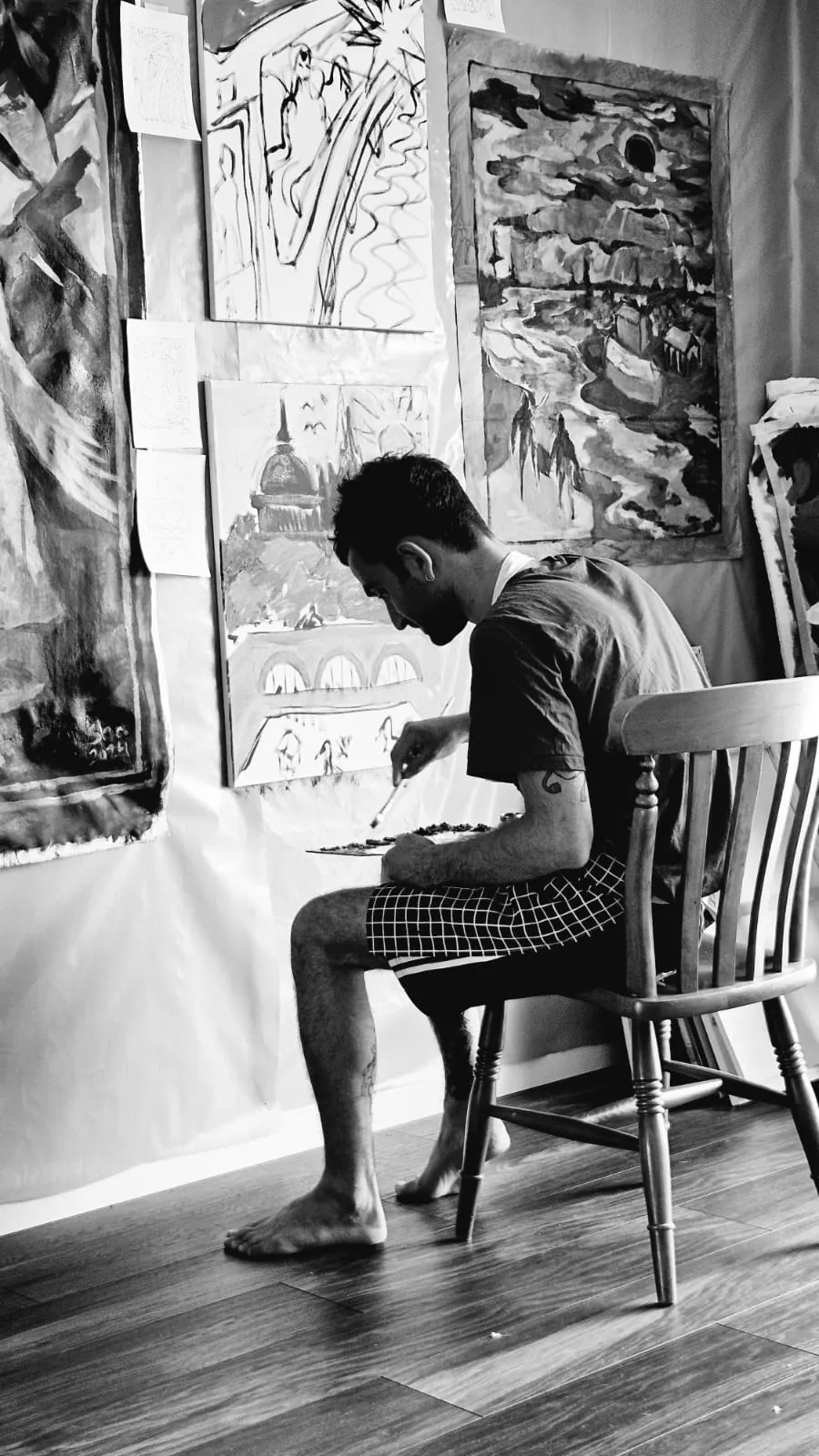 Shah Murti painting in the studio